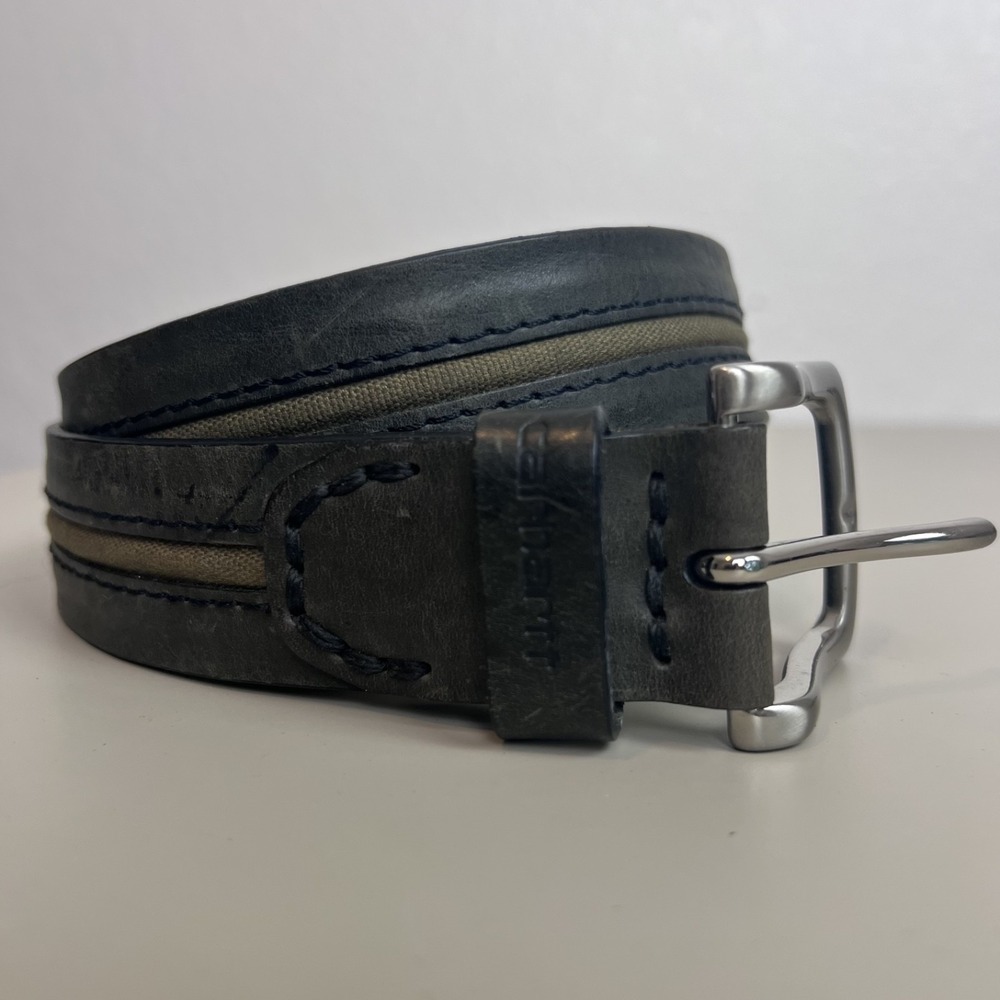 Carhartt Leather Belt Mens 38 Gray/Black Utility Workwear Rugged Carpenter